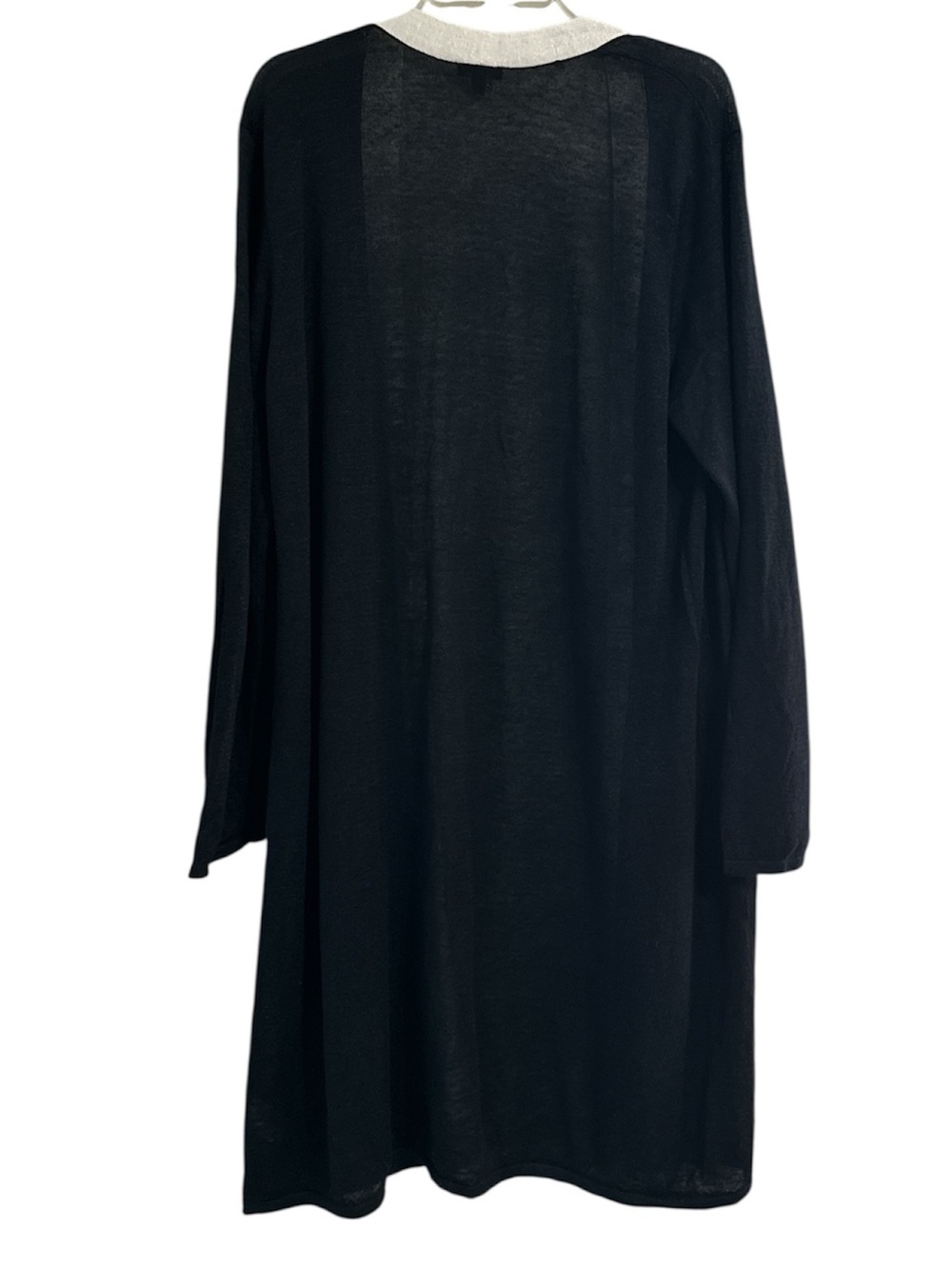 Talbots Medium Black Ivory Linen Blend Long Line Duster Cardigan Sweater Pockets - Picture 6 of 6